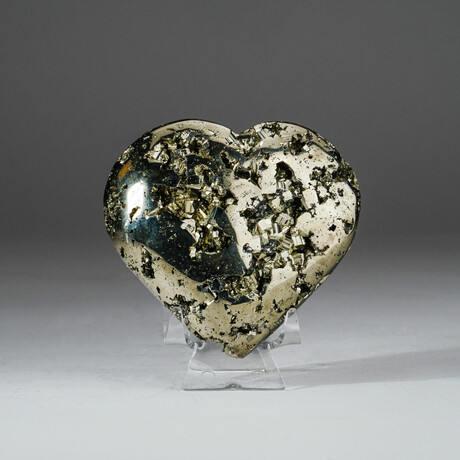 Genuine Pyrite Clustered Heart + Acrylic Stand IV