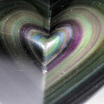 Genuine Polished Rainbow Obsidian Heart + Acrylic Stand I