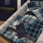Theo Flannel Shirt // Turquoise + White (L)