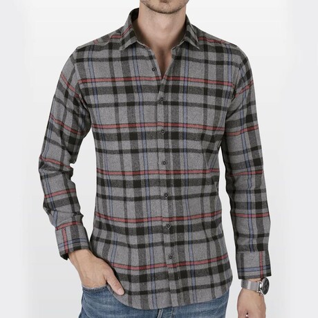 Luis Flannel Shirt // Smoked + Red (M)