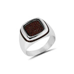 Square Garnet Stone Ring // Silver + Red (8)