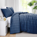 Bali Clipped Jacquard Duvet Cover Set // Navy Blue (King / Cal King)