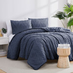 Chevron Clipped Jacquard Comforter Set // Dark Blue (King / Cal King)