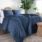 Bali Clipped Jacquard Duvet Cover Set // Navy Blue (King / Cal King)