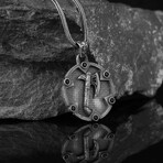 Axe Medallion with Black Stones // Silver + Black