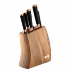 6 Piece Knife Set + Wooden Stand // Black Rose