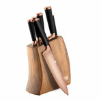 6 Piece Knife Set + Wooden Stand // Black Rose