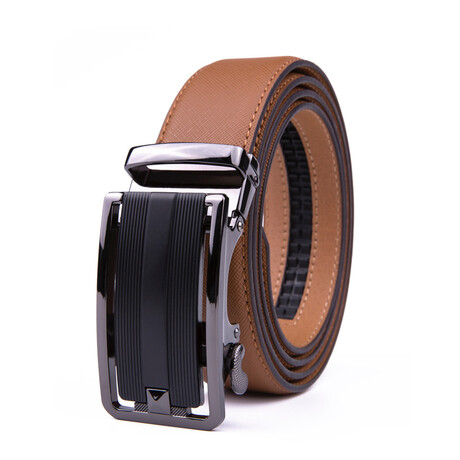 Automatic Ratchet Buckle Leather Dress Belt // Brown (32-34)