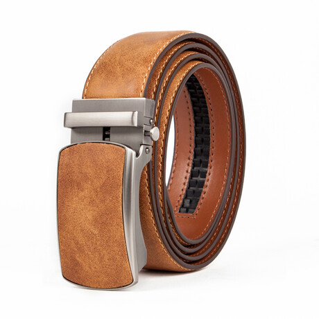 Men's Genuine Leather Automatic Buckle Ratchet Dress Belts // Cognac (32-34)