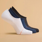 Men's No-Show Socks 3-Pack // White + Blue + Charcoal (S)