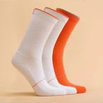 Women's Crew Socks 3-Pack // White + Orange (M)