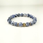 Matte Sodalite + Lava Bead Bracelet // White + Blue + Gold (X-Small (Fits Wrist Sizes 6"-6.5"))