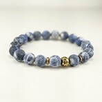 Matte Sodalite + Lava Bead Bracelet // White + Blue + Gold (X-Small (Fits Wrist Sizes 6"-6.5"))