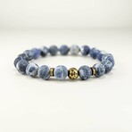 Matte Sodalite + Lava Bead Bracelet // White + Blue + Gold (X-Small (Fits Wrist Sizes 6"-6.5"))