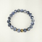 Matte Sodalite + Lava Bead Bracelet // White + Blue + Gold (X-Small (Fits Wrist Sizes 6"-6.5"))