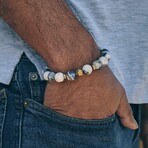 Matte Sodalite + Lava Bead Bracelet // White + Blue + Gold (X-Small (Fits Wrist Sizes 6"-6.5"))