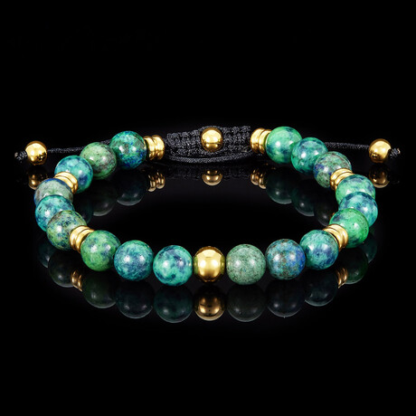 Azurite Chrysocolla Stone + Gold Plated Stainless Steel Adjustable Bracelet // 7.75"