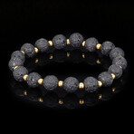 Lava Stone + Gold Plated Stainless Steel Stretch Bracelet // 7.5"