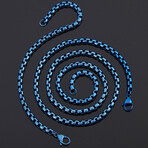 Polished Blue Plated Stainless Steel Box Chain Set // Bracelet + Necklace Set // 8.5" + 24"