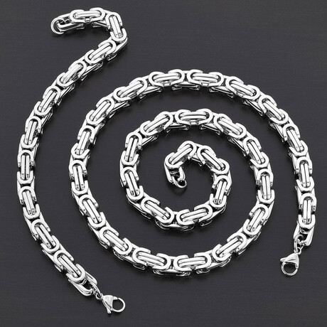 Polished Stainless Steel Byzantine Chain Set // Bracelet + Necklace Set // 9" + 24"