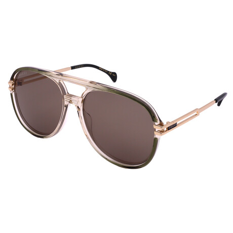 Gucci // Men's GG1104S-003 Aviator Sunglasses // Green + Gold + Brown