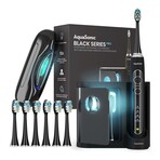 AquaSonic Black Series PRO // Ultra Whitening Toothbrush with UV Sanitizing Base + Charging Travel Case + 6 Proflex Brush Heads
