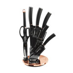Knife Set + Acrylic Stand Black // 8 pcs // Rose Gold