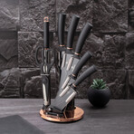 Knife Set + Acrylic Stand Black // 8 pcs // Rose Gold