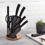 Knife Set + Acrylic Stand Black // 8 pcs // Rose Gold