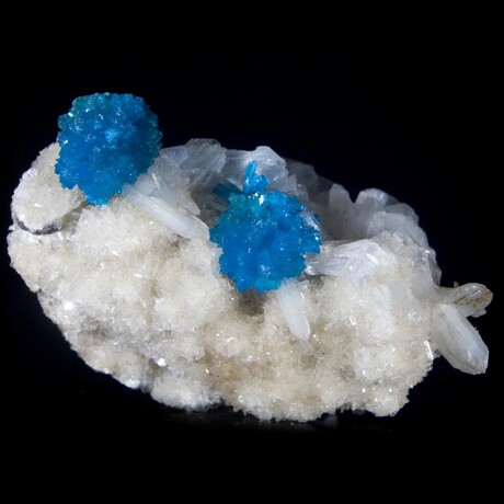 Cavansite with Stilbite on Heulandite