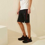 Reuben Side Stripe Shorts // Black + Red (Small)