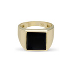 Solid 10k Yellow Gold Square + Black Enamel + Shiny Signet Ring // Size 10