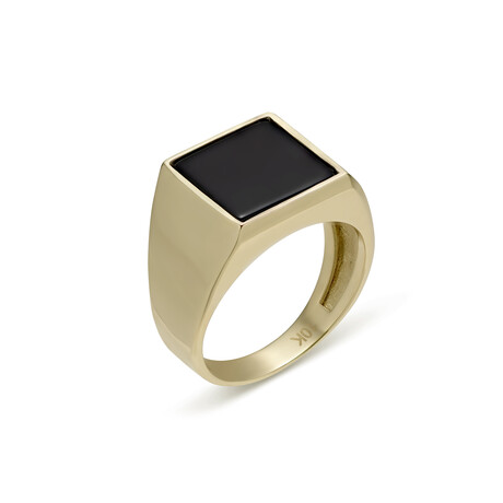 Solid 10k Yellow Gold Square + Black Enamel + Shiny Signet Ring // Size 10
