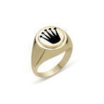Solid 10k Yellow Gold Round + Black Enamel Crown + Shiny Signet Ring // Size 10