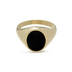 Solid 10k Yellow Gold Oval + Black Enamel + Shiny Signet Ring // Size 10.5