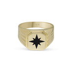 Solid 10k Yellow Gold Octagon + Black Enamel North Star Crown Signet Ring // Size 12
