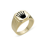 Solid 10k Yellow Gold Octagon + Black Enamel Crown + Textured Signet Ring // Size 11