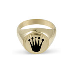 Solid 10k Yellow Gold Round + Black Enamel Crown + Shiny Signet Ring // Size 10