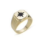 Solid 10k Yellow Gold Octagon + Black Enamel North Star Crown Signet Ring // Size 12