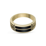 Solid 10k Yellow Gold Greek Design + Black Enamel Band Ring // Size 9.5