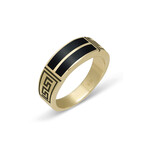 Solid 10k Yellow Gold Greek Design + Black Enamel Band Ring // Size 9.5