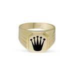Solid 10k Yellow Gold Octagon + Black Enamel Crown + Textured Signet Ring // Size 11