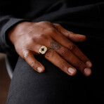 Solid 10k Yellow Gold Octagon + Black Enamel North Star Crown Signet Ring // Size 12