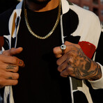 Solid 10k Yellow Gold Round + Black Enamel Crown + Shiny Signet Ring // Size 10