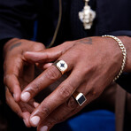 Solid 10k Yellow Gold Octagon + Black Enamel North Star Crown Signet Ring // Size 12