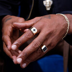 Solid 10k Yellow Gold Square + Black Enamel + Shiny Signet Ring // Size 10