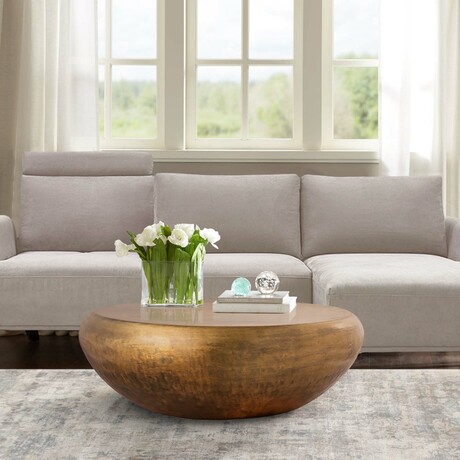 Helios Drum Shape Coffee Table, Brass
