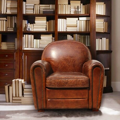 Paris Club Genuine Leather Club Chair // Brown