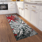 Bravado Abstract Starburst Red // Power Loomed (1'8" x 2'6" Throw/Accent Rug)