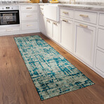 Bravado Abstract Crosshatch Peacock // Power Loomed (1'8" x 2'6" Throw/Accent Rug)